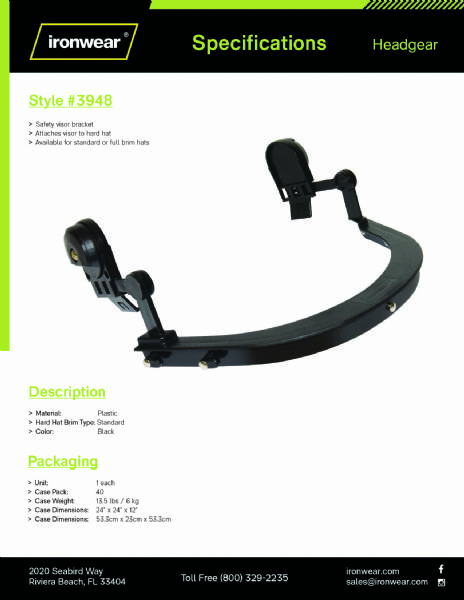 Visor bracket for faceshields that fits Ironwear Raptor safety helmets - 3975 & 3976